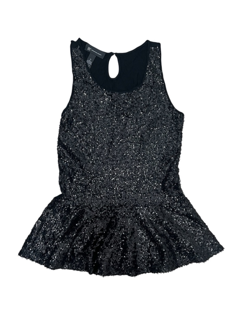 INC International Concepts Black Sequin Peplum Tank
